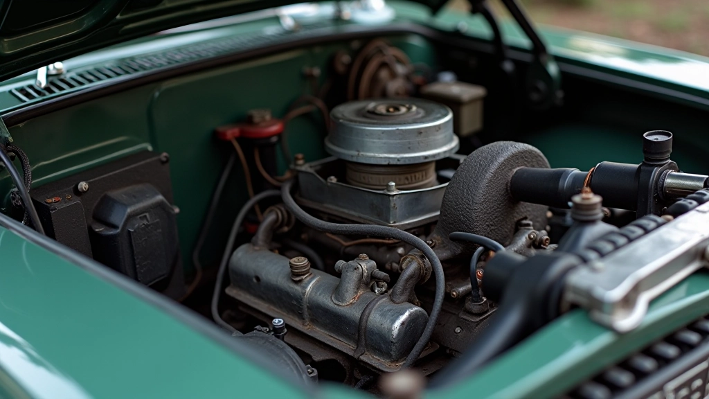 Volga GAZ-24 mootor, vintage bensiinimootor avatud kapoti all, metallist osad