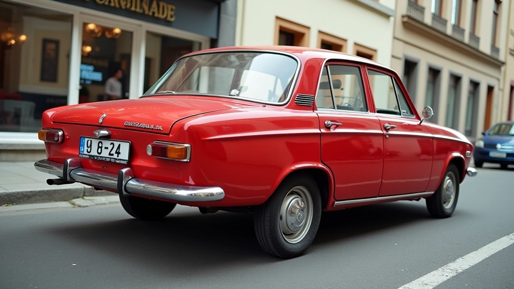 Volga GAZ-24 külgvaade, sujuvad jooned ja klassikaline disain, punane värvus