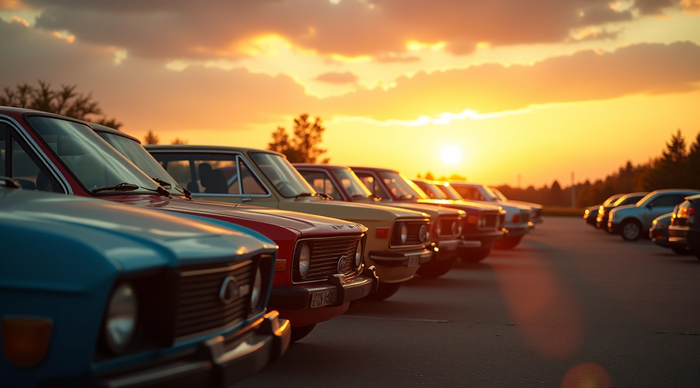 Nõukogude autod 1970ndatel ja 1980ndatel, klassikalised Lada ja Volga mudelid parklas