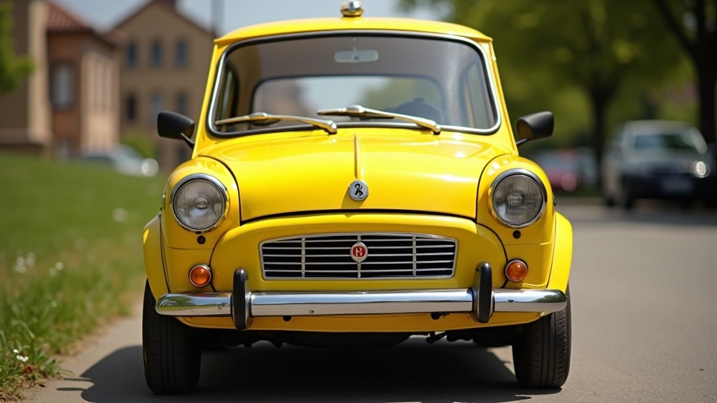 Kollane Moskitš mini auto, kompaktne kujundus, nõukogude era-autod